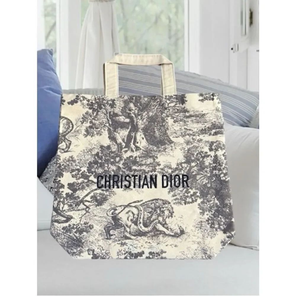 Christian Dior Toile de Jouy Tote Bag - Cream & gray